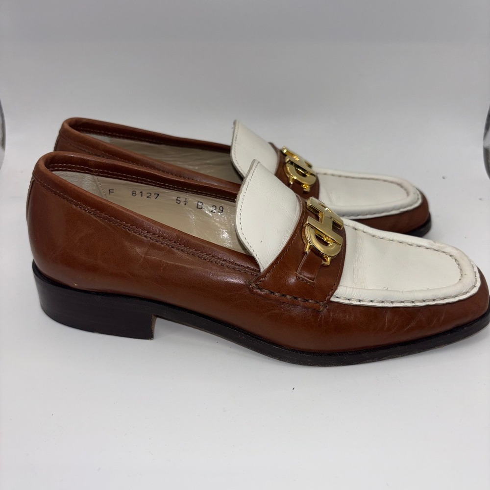 Cole Haan Womens Brown White Leather Horsebit Loafers Made Italy 8127 Size 5.5B - Picture 3 of 12